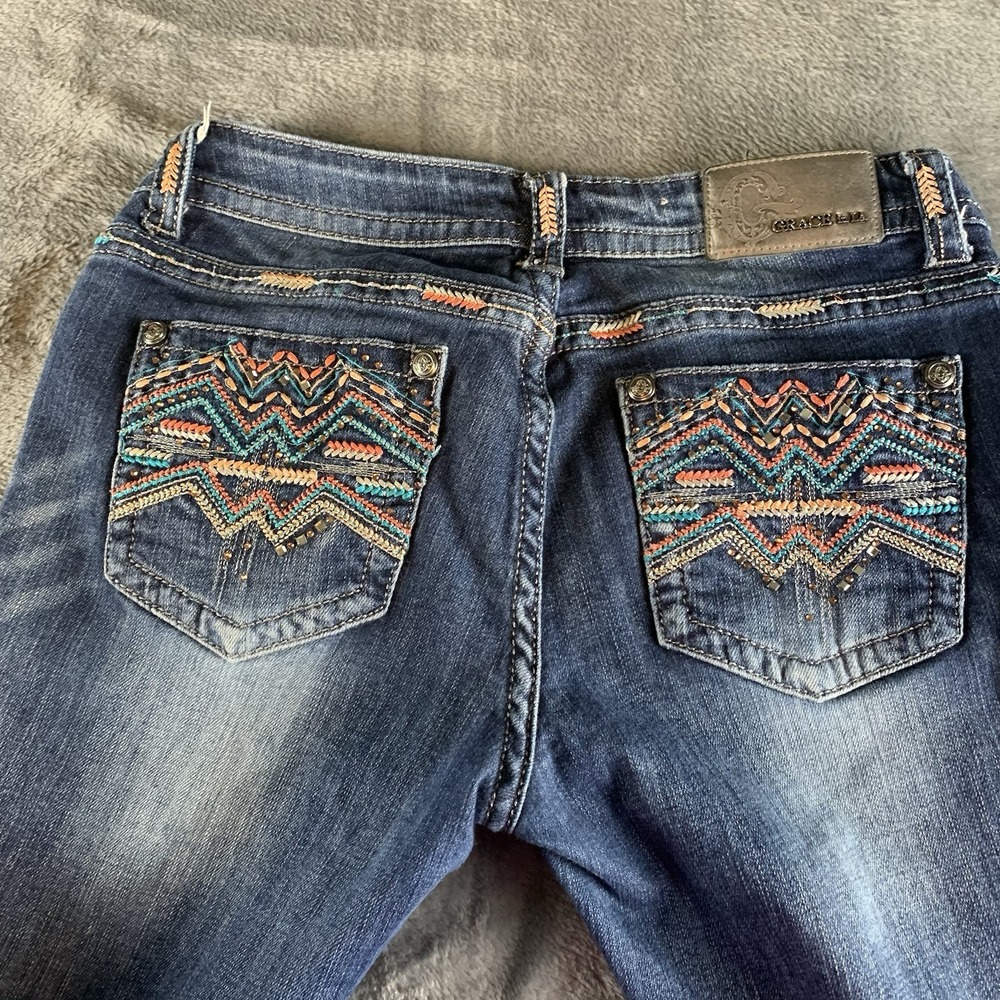 Grace in LA Jeans Womens 29 Embroidered Bootcut Aztec Southwest Low Rise Western